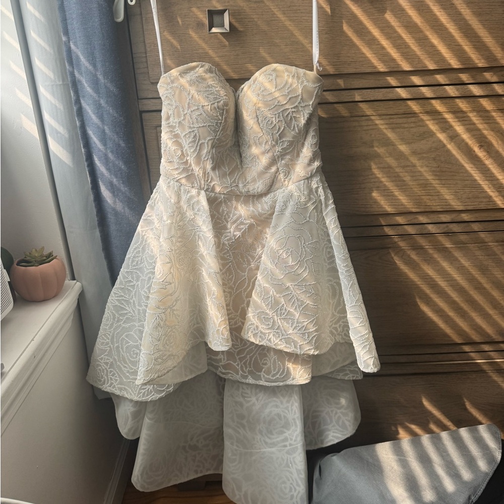 Hayley Paige White Strapless Dress